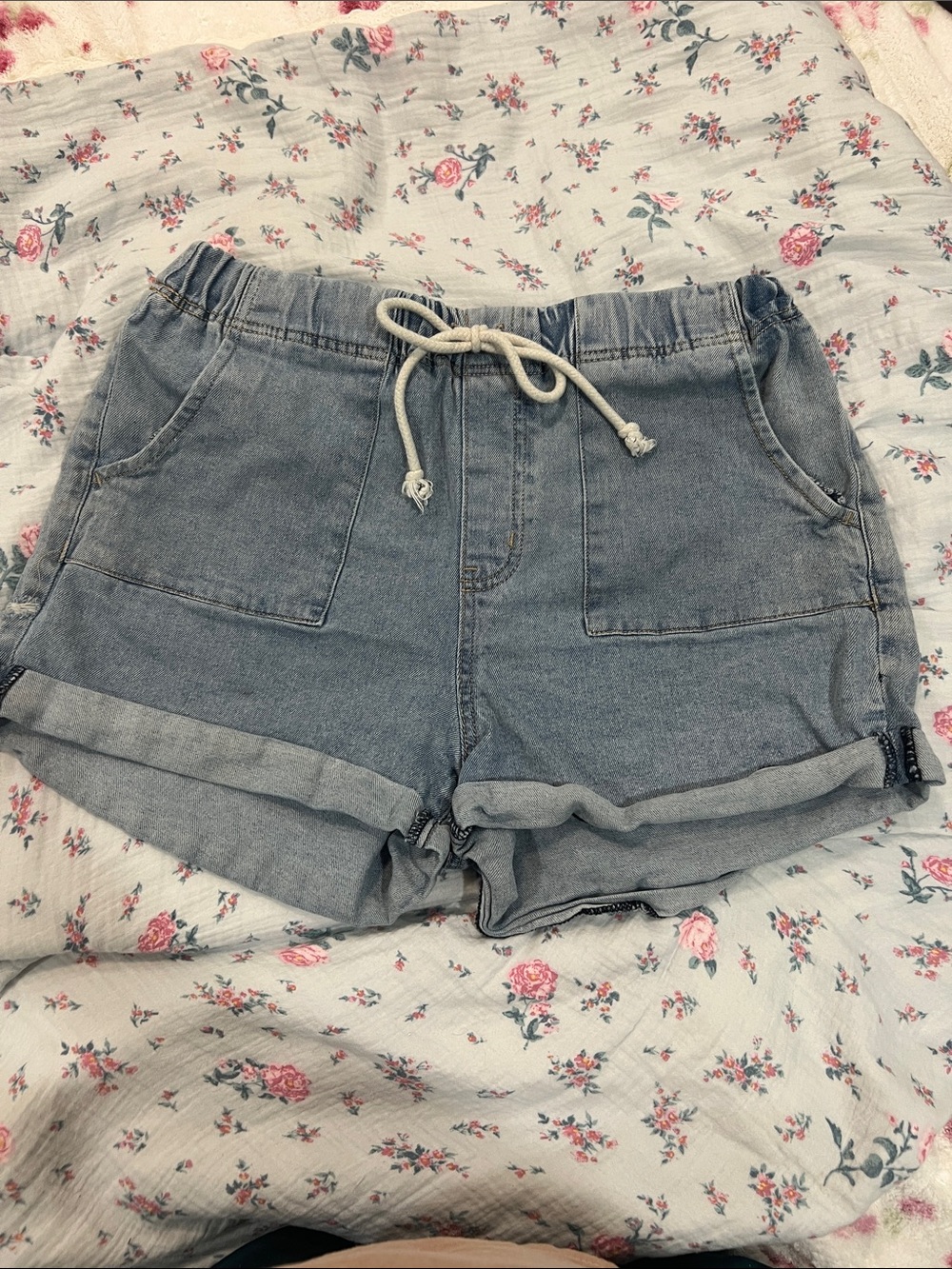 No Boundaries Light Blue Drawstring Denim Shorts